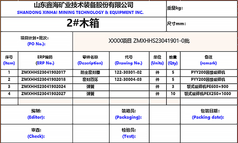 卸車編號及對應的裸裝、集裝箱、木箱等貨物編號表